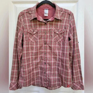 The North Face Women's Long Sleeve Plaid Button Down w/embroidered Flower Size L